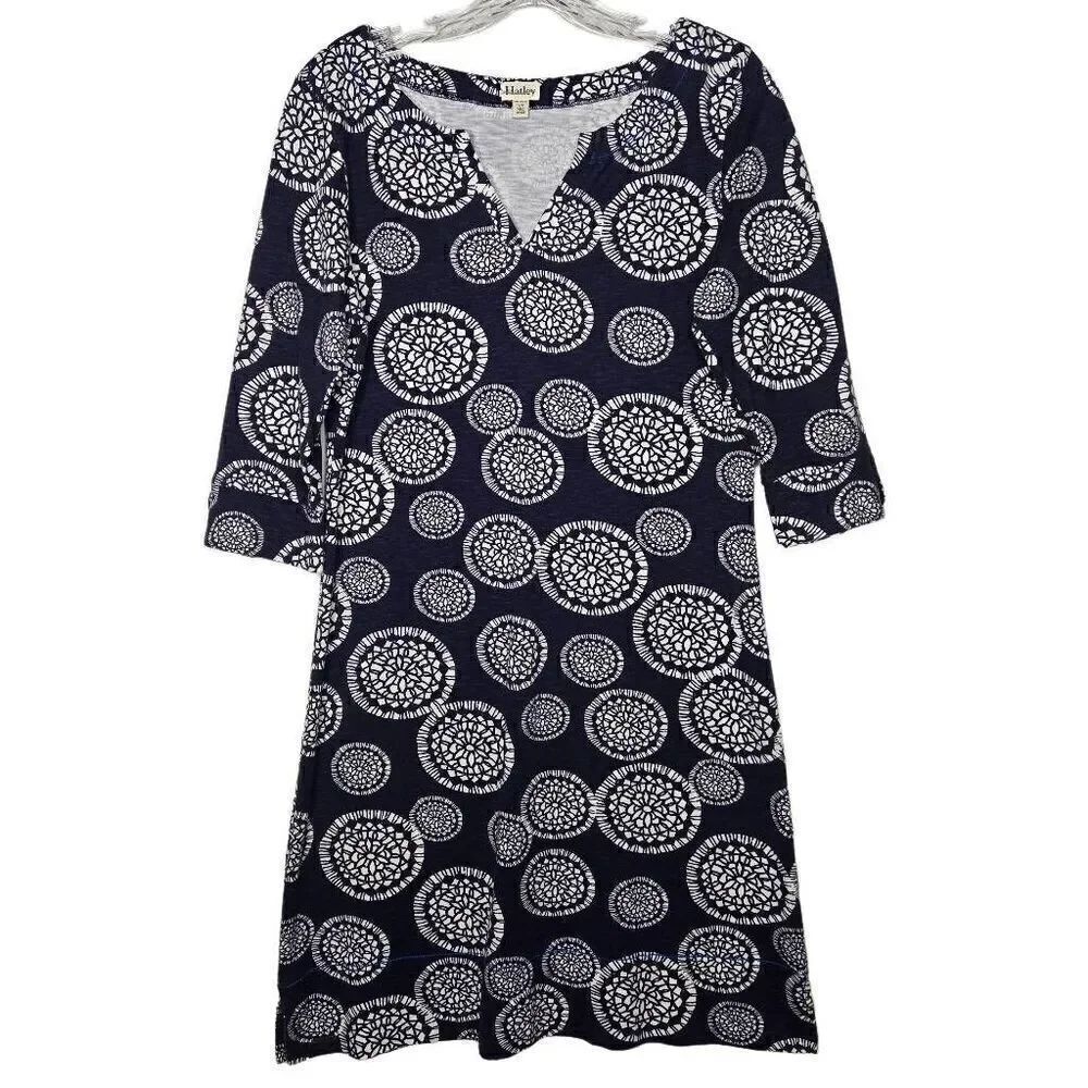 Hatley Blue Split Neckline 3/4 Sleeves Shift Dress Size Small